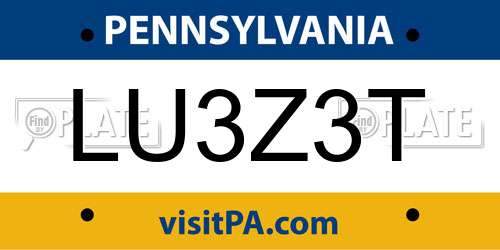 LU3Z3T Pennsylvania License Plate