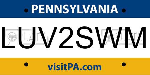 LUV2SWM Pennsylvania License Plate