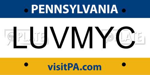 LUVMYC Pennsylvania License Plate