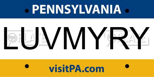 LUVMYRY Pennsylvania License Plate