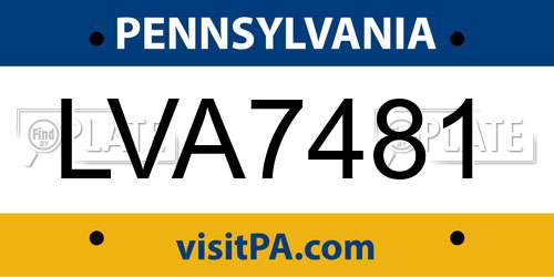 LVA7481 Pennsylvania License Plate