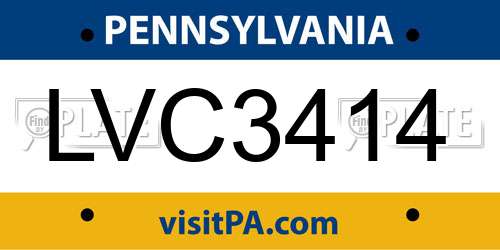 LVC3414 Pennsylvania License Plate