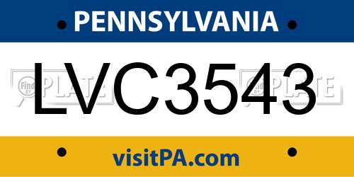 LVC3543 Pennsylvania License Plate