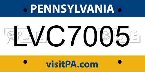 LVC7005 Pennsylvania License Plate