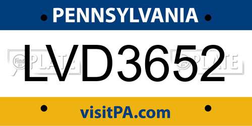 LVD3652 Pennsylvania License Plate