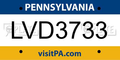 LVD3733 Pennsylvania License Plate