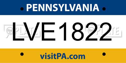 LVE1822 Pennsylvania License Plate