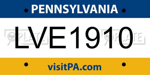 LVE1910 Pennsylvania License Plate