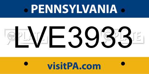 LVE3933 Pennsylvania License Plate