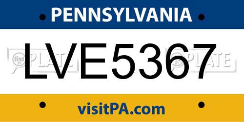 LVE5367 Pennsylvania License Plate