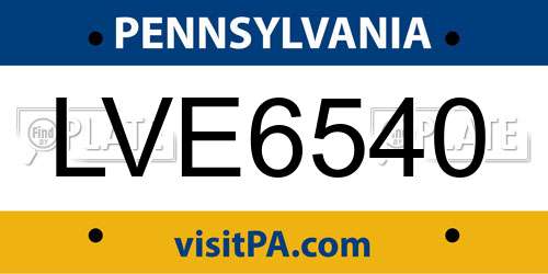 LVE6540 Pennsylvania License Plate