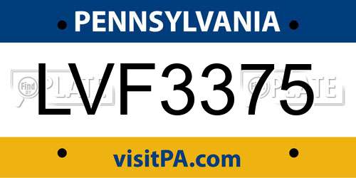 LVF3375 Pennsylvania License Plate