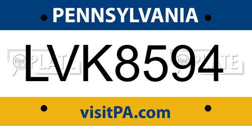 LVK8594 Pennsylvania License Plate