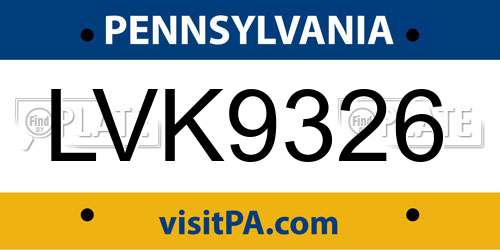 LVK9326 Pennsylvania License Plate