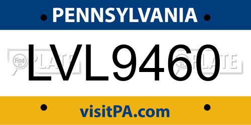 LVL9460 Pennsylvania License Plate