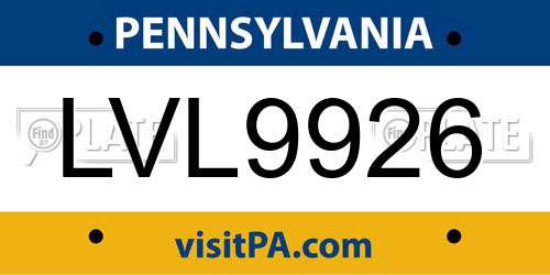 LVL9926 Pennsylvania License Plate