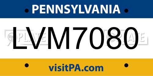 LVM7080 Pennsylvania License Plate