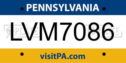 LVM7086 Pennsylvania License Plate