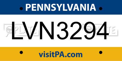 LVN3294 Pennsylvania License Plate