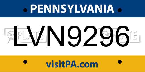 LVN9296 Pennsylvania License Plate