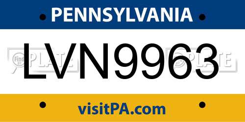 LVN9963 Pennsylvania License Plate