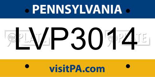 LVP3014 Pennsylvania License Plate