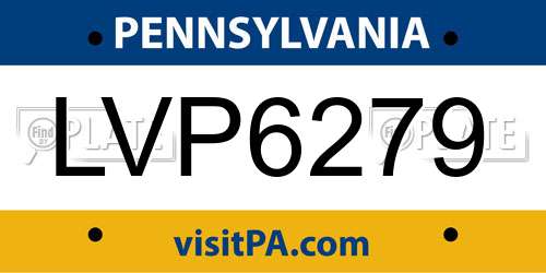 LVP6279 Pennsylvania License Plate