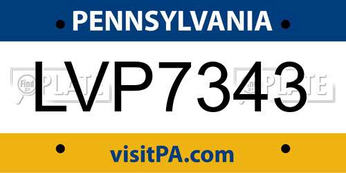 LVP7343 Pennsylvania License Plate
