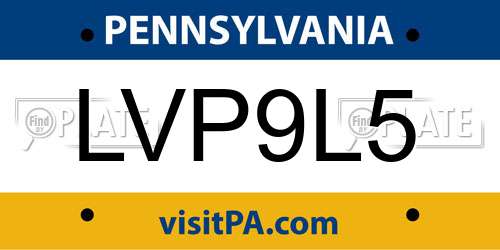 LVP9L5 Pennsylvania License Plate