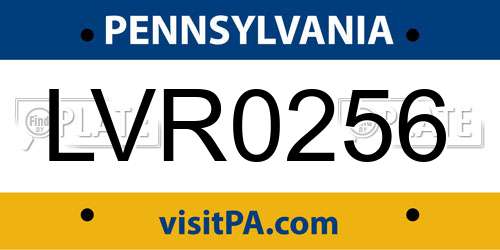 LVR0256 Pennsylvania License Plate