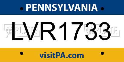 LVR1733 Pennsylvania License Plate