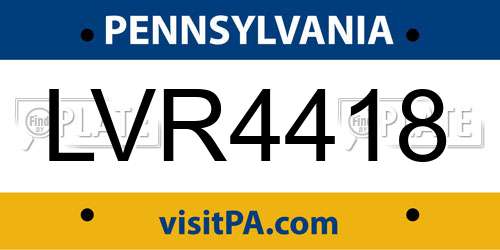 LVR4418 Pennsylvania License Plate