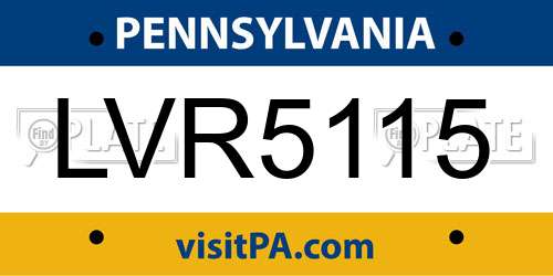 LVR5115 Pennsylvania License Plate