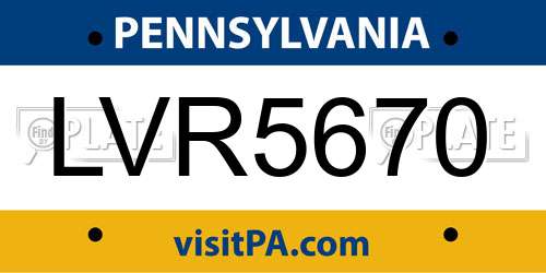 LVR5670 Pennsylvania License Plate