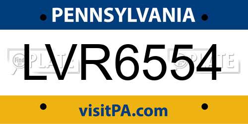 LVR6554 Pennsylvania License Plate