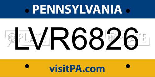 LVR6826 Pennsylvania License Plate