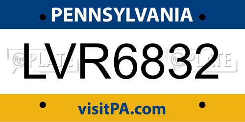LVR6832 Pennsylvania License Plate