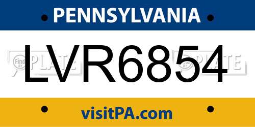 LVR6854 Pennsylvania License Plate