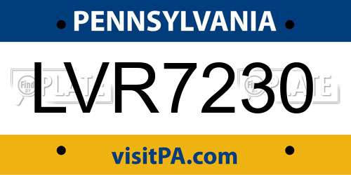 LVR7230 Pennsylvania License Plate