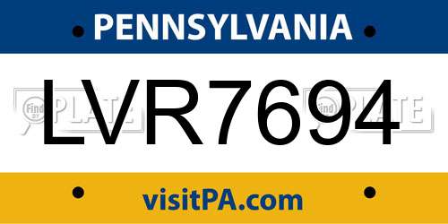 LVR7694 Pennsylvania License Plate