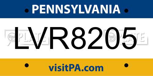 LVR8205 Pennsylvania License Plate