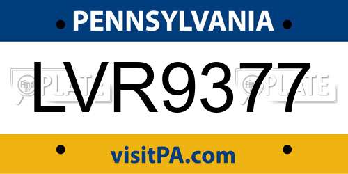 LVR9377 Pennsylvania License Plate