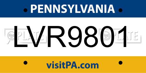 LVR9801 Pennsylvania License Plate