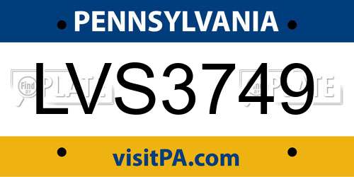 LVS3749 Pennsylvania License Plate