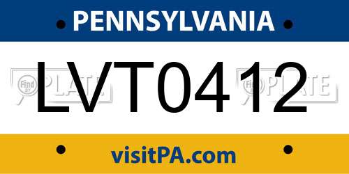 LVT0412 Pennsylvania License Plate