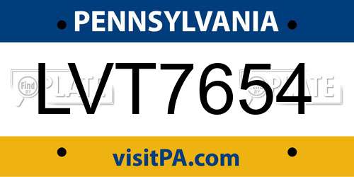 LVT7654 Pennsylvania License Plate