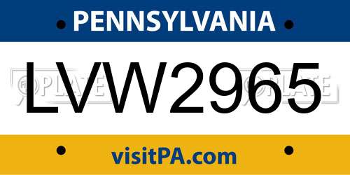 LVW2965 Pennsylvania License Plate