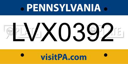 LVX0392 Pennsylvania License Plate