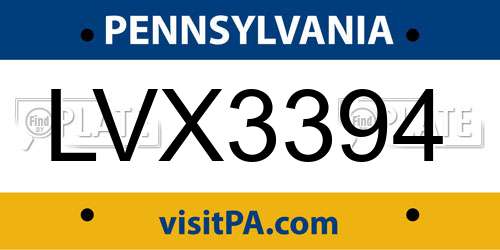 LVX3394 Pennsylvania License Plate