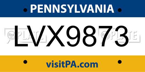 LVX9873 Pennsylvania License Plate
